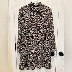 LOFT Petites Leopard Print Flare Shirtdress 8P NWT